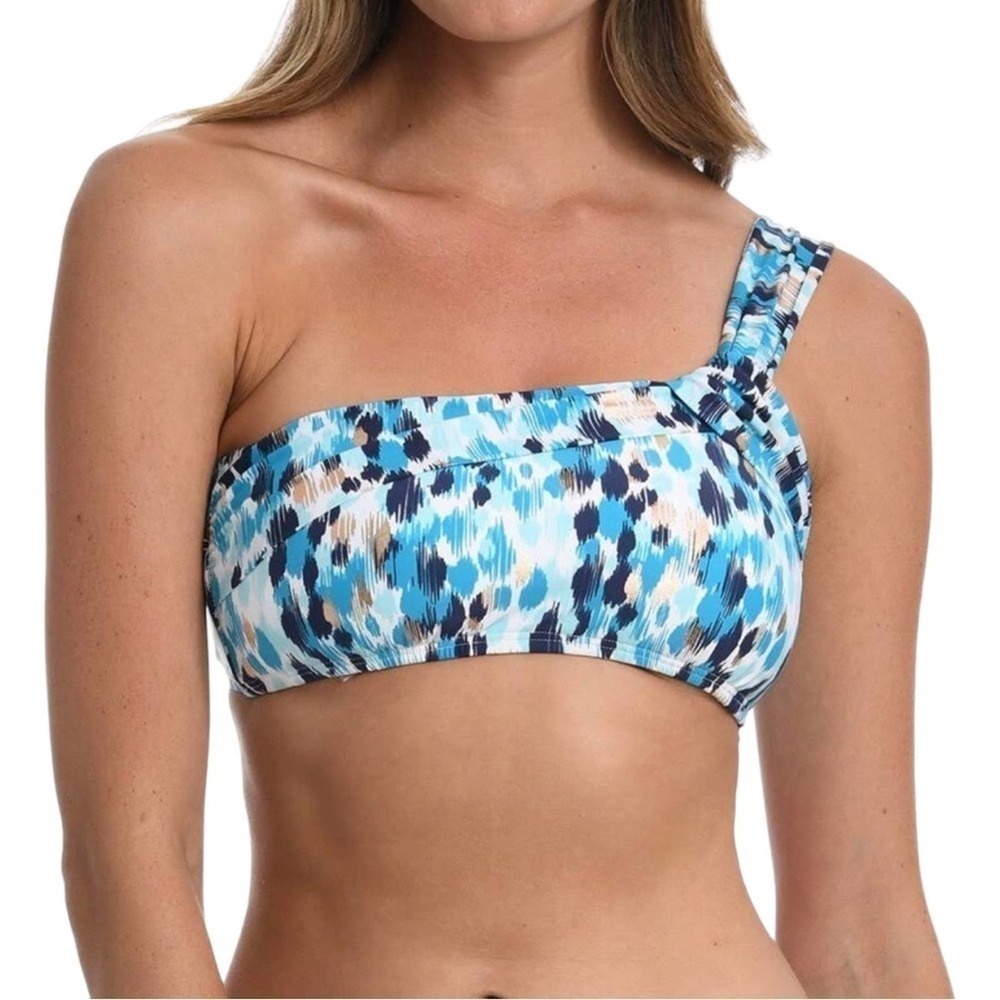 NWT La Blanca Seaglass Shores One Shoulder Bikini Top Aquamarine Size 4